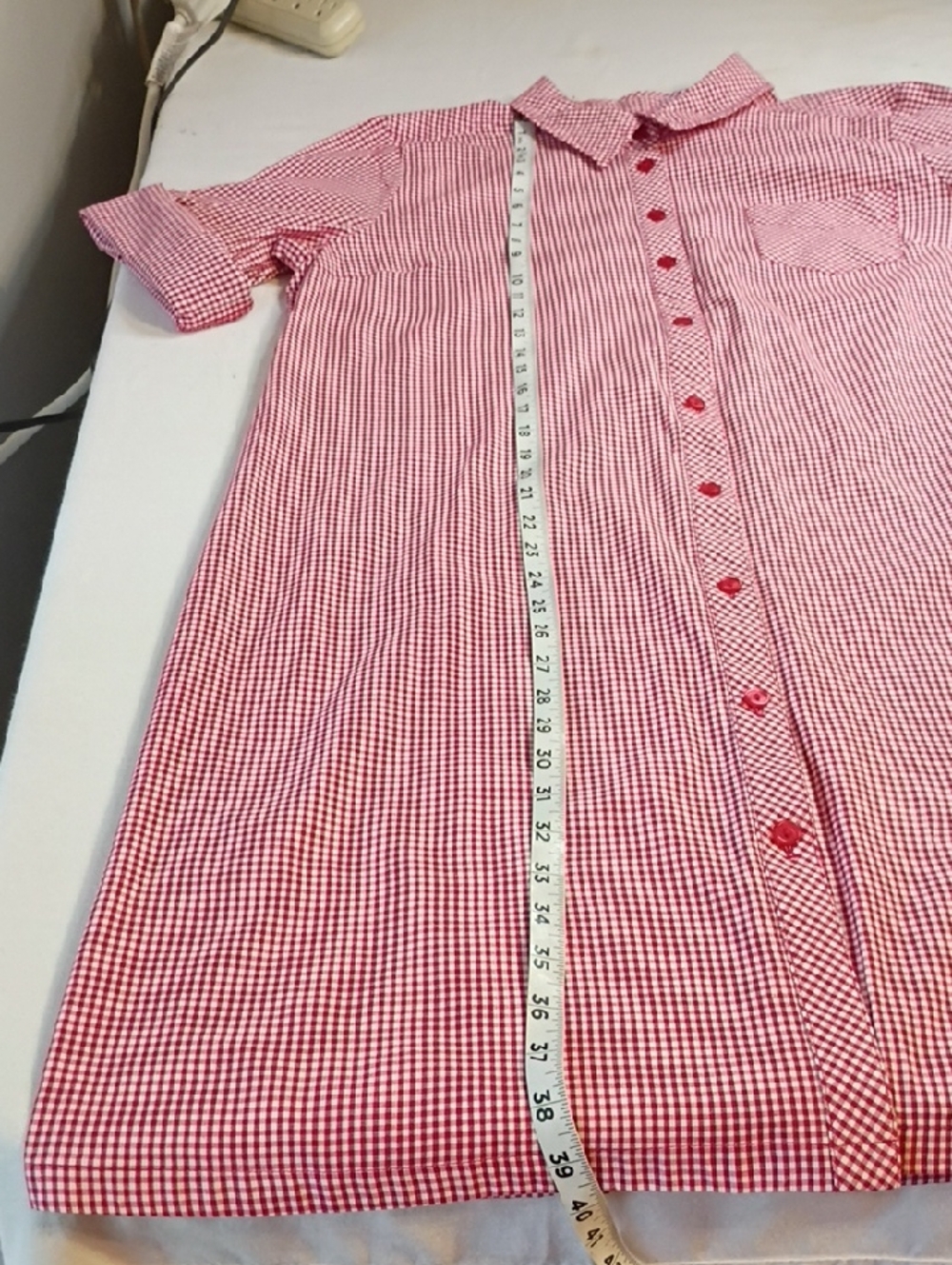 Red Gingham Button-Front Shirt Dress By D&Co - Picture 8 of 8